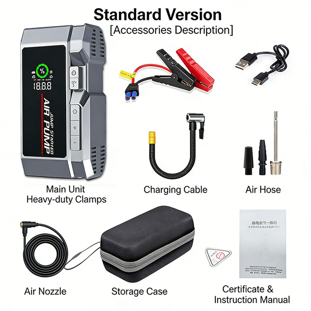 Version Portable Car Jump Starter with Air Compressor 150PSI Portable Jump Starter Battery Pack 14.0L Gas/12.0L Diesel ---Q17-A