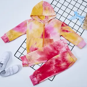 Kids 2Pc Hoodie En Jogger Broek Set Trainingspakken Baby Peuter Sweatsuit Tie Dye Tweedelige Broek Set Jogger Zip up Hoodie Custom