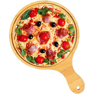 Plateau à pizza en bois, couleur bois naturel, rond, pour servir pizza, steak, poulet frit, usage domestique - Product Image 5