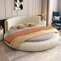 Lit double de luxe moderne italien en cuir, design 2025, avec tête de lit capitonnée et réglable