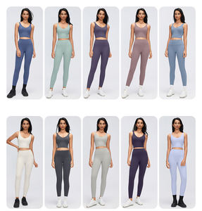 Ensemble de vêtements de sport pour femmes, soutien-gorge de sport à maintien élevé, leggings taille haute, 2 pièces, respirant, en spandex/nylon, motif uni, pour le <span class=keywords><strong>yoga</strong></span> - Product Image 3