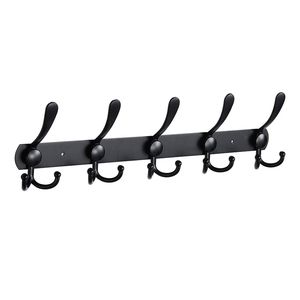 5pcs Wall Mounted Stainless Steel <strong>Coat</strong> <strong>Hanger</strong> <strong>Rail</strong> with Double Metal Hook Robe Hook Rack for Clothing Use - Product Image 1