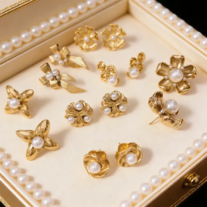 Pendientes de Perlas Artificiales de Acero Inoxidable 304 Chapados en Oro de 18K de Lujo, Pendientes Geométricos para Mujer, Accesorios - Product Image 3