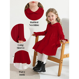 Vestito in maglia a costine con volant e maniche lunghe per neonate e bambine - Product Image 2