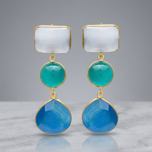 New Arrival Handcrafted Triple-Tone <b>Silver</b> Dangle & <b>Stud</b> Drop Earrings Bold Colors Wedding Ethnic Style - Product Image 3