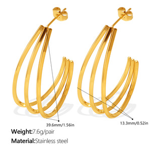 Bijoux de luxe plaqués or 14k 18k en acier inoxydable 316L titane, boucles d'oreilles de type C pour femmes - Product Image 5