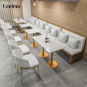 חדש סגנון עכשווי עיצוב שולחן אוכל סט, מסעדה שולחן וכיסאות זהב מסעדה שיש שולחן