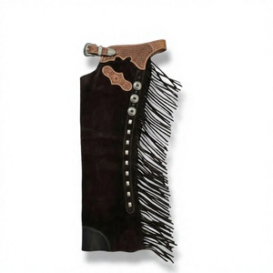 Chaps de Rodeo Unisexe Custom Ranchos Range - Marron Foncé, Taille Basse, Longueur Mollet, Équipement de Rodeo, Fermeture Boutonnée, Franges Avant, Couleur Unie - Product Image 1