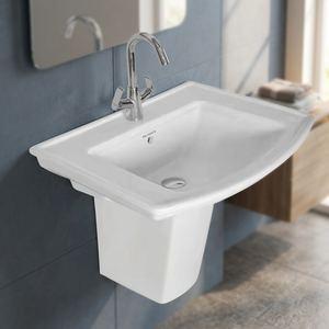 Montaje en pared Lavado a mano Cilindro de superficie sólida Semi lavabo-Medio Pedestal Lavabo Soporte para fregadero Baño de cerámica Productos sanitarios - Product Image 4