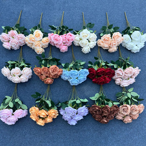 Venta al por mayor 9 piezas flor arbusto rosas artificiales alta calidad Blanco rojo seda Rosa ramo de flores para la decoración de la boda del hogar - Product Image 3