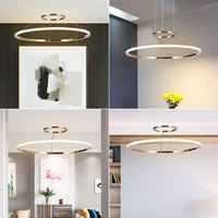 Plafonnier Led suspendu composé d'anneaux linéaires, design moderne, intensité d'éclairage réglable, luminaire décoratif de plafond, diamètre réglable, idéal pour un hôtel