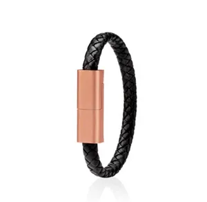 Fashionable Mobile Phone Fast Charger Micro USB C 8Pin Black Bangle Data Cable Line Charging Bracelet Waterproof