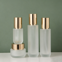 Ensemble de flacons pompe en verre transparent givré et de pots à couvercle doré de 40 ml, 60 ml, 100 ml, 120 ml et 50 g pour crème