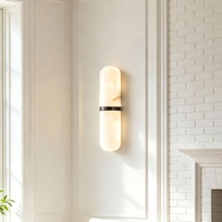 Applique murale LED minimaliste en laiton et albâtre en forme de capsule pour chevet, couloir, miroir de vanité, éclairage décoratif intérieur
