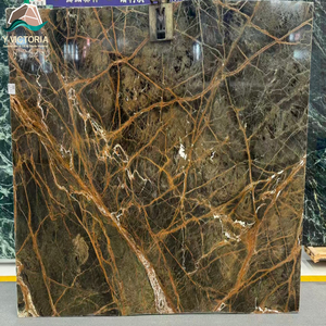 Dalles de marbre vert forêt tropicale de luxe, polies, avec veines dorées brunes, pour revêtements muraux haut de gamme, carreaux de sol et décoration. - Product Image 1