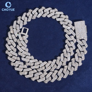 Precio de fábrica: Collar de eslabones cubanos de plata 925 con moissanita, cadena de 2 filas, estilo Hip Hop, 18 mm, chapado en rodio, joyería para fiestas. - Product Image 1