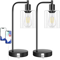 Lampes de bureau industrielles minimalistes modernes en verre de chevet à commande tactile Lampe de table LED 5W avec 2 ports USB Prise de courant alternatif pour l'étude