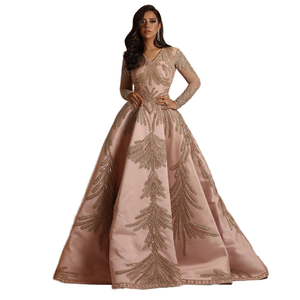 Nouvelle Robe de Soirée Longue en Satin Doré Sexy pour Femme, Coupe Trapèze, Traîne Évasée, Broderie Florale, Paillettes, Respirante - Product Image 1