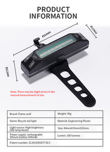 ไฟท้ายจักรยานแบบชาร์จไฟได้ Jayhwan อุปกรณ์เสริมเพื่อความปลอดภัยบนท้องถนน ไฟเตือนสำหรับการขี่จักรยาน - Product Image 3