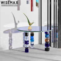 WISEMAX FURNITURE Meubles de salon design, table basse ronde moderne de luxe avec plateau en verre transparent, table d'appoint colorée pour canapé