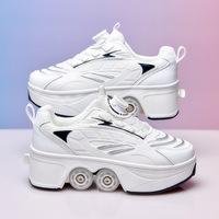 Chaussures de skate déformables 2-en-1 pour adolescents et adultes avec 4 roues cachées, baskets de marche et de patinage quotidiennes, boucle rotative, logo personnalisé, vente en gros