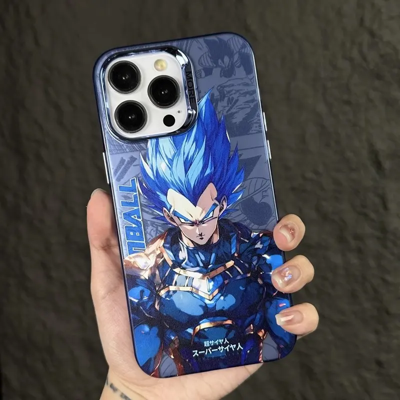 トレンディな漫画ドラゴンボールワンピースルフィゾロアニメシェルforiPhone 14 13 12 15 promax電気メッキカメラ付き電話ケース