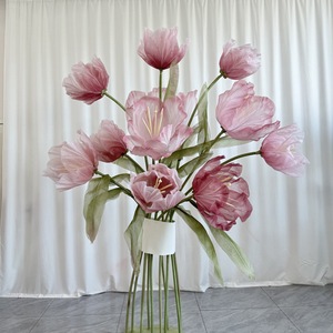 Bouquet de tulipes en organza sur mesure haut de gamme, fabriqué à la main, pour la décoration de mariages, fêtes, événements et vitrines - Vente en gros usine - Product Image 1