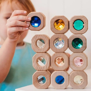 Bloques de construcción de madera con gemas, acrílico translúcido, juguetes educativos de partículas grandes para niños pequeños de 2 a 4 años - Product Image 1