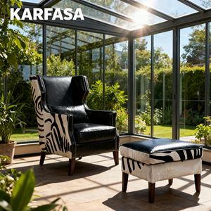 كرسي بظهر عالٍ من جلد البقر الطبيعي والفرو (تصنيع حسب الطلب) - الأكثر مبيعًا لغرفة المعيشة والدراسة ومنطقة الاستقبال، كرسي بذراعين - Product Image 1