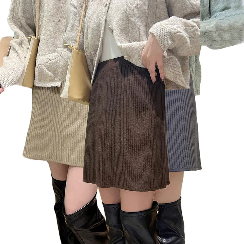 2024 moda mujer verano personalizado tejido transpirable punto línea A falda moda suave elástico Casual Mini tallas medias de las mujeres