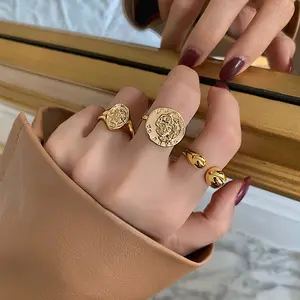 Shangjie OEM anillos Fashion Rings Vintage Trendy Cameo Rings Gold Plated Adjustable Rings for Girls