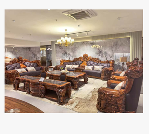 Juego de Muebles de Sala de Estar de Lujo Europeo Moderno de Alta Gama, Sofá Seccional Ovalado de Cuero PU, Modular de Madera - Product Image 1