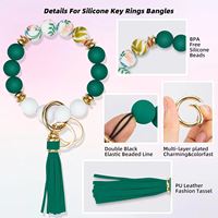 Nouveau bracelet porte-clés d'été pour femme en PU à motif floral avec pompon, disque en bois et porte-clés en caoutchouc