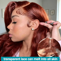 Superbe perruque Lace Frontale 13x4 13x6 en cheveux humains vierges bruts, ondulée, avec dentelle transparente intégrale, couleur brun ombré brun rougeâtre