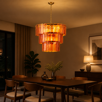 JYLIGHTING Lustre élégant à trois niveaux en verre ambré texturé, finition martelée, chaîne dorée, lumière chaude, luminaire suspendu pour salle à manger