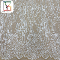 Tissu en dentelle Chantilly perlée, broderie de perles, dentelle française à sequins pour robe de bal et robe de mariée - Grande Vente