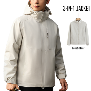 Custom Logo Men <strong>Warm</strong> Sports Running <strong>Waterproof</strong> 3 in 1 Winter Jacket Coats With Hoodie Polyester Windbreaker Zip up Men's Jackets - Product Image 2