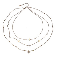 Collier ras du cou multicouche OZE en acier inoxydable, motif trèfle à quatre feuilles, style diamant, avec strass, pour le marché transfrontalier Europe-Amérique