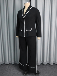 AM050847 Completo Due Pezzi da <span class=keywords><strong>Donna</strong></span> Elegante di Alta Qualità, Camicetta a Maniche Lunghe e Pantaloni a Gamba Larga, <span class=keywords><strong>Abbigliamento</strong></span> <span class=keywords><strong>Business</strong></span> Nero all'Ingrosso - Product Image 5