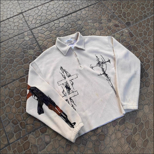 Camiseta de punto gótica para hombre con estampado, cortavientos, de manga larga, con cremallera frontal, antipilling, 100% algodón - Product Image 4