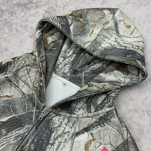 Baggy personnalisé surdimensionné 100% coton lourd polaire Essentials surdimensionné français Terry Camouflage sweat à capuche zippé pour hommes - Product Image 6