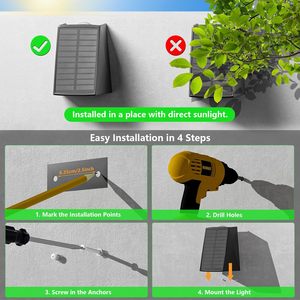 2W 2LED Solar Wall <b>Lights</b> IP65 Waterproof Outdoor Warm White 3500K <b>Battery</b> Operated Garden/Wall/Fence Mount Rechargeable - Product Image 4