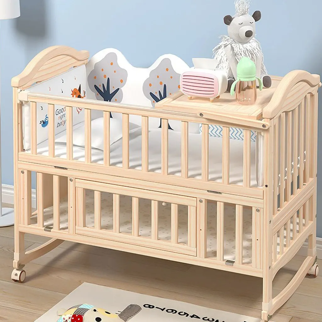 Solid Wood Toddler Sleeping Bed Baby Swing Rocking Kids Cribs with Bumpers Multifunction Height Adjustable Classic Modern Crib