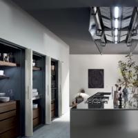 Armoire de cuisine moderne personnalisée en acier inoxydable noir tenture murale en aluminium étanche avec traitement de surface de panneau de porte en acrylique