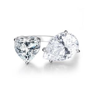 Кольцо XH Cross-Border из серебра S925 с платиновым покрытием, с муассанитом, геометрической формы, 2+4 карата, с двумя камнями, разноцветное, обручальное - Product Image 1