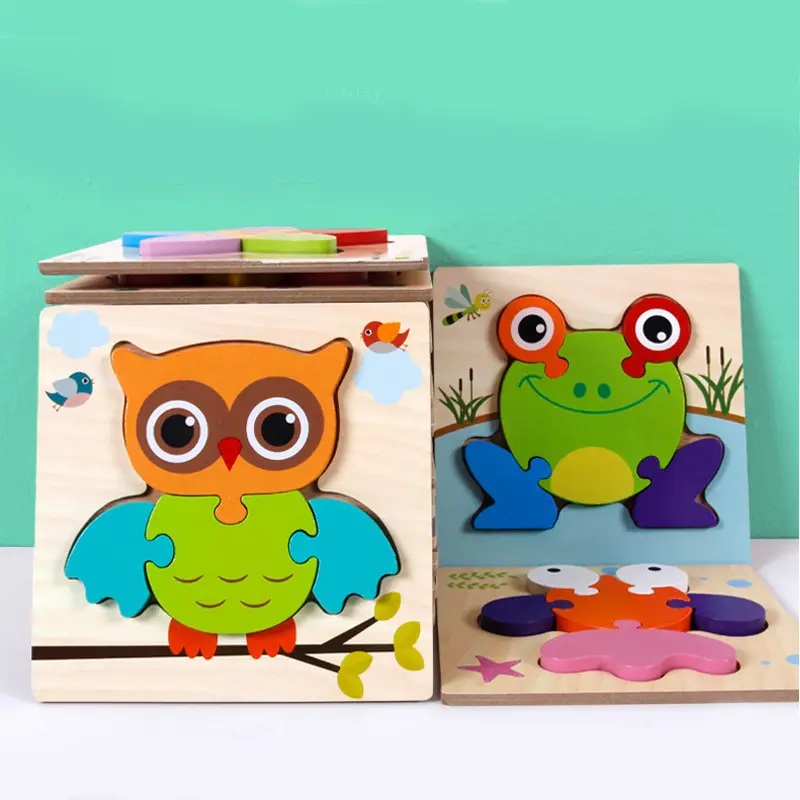 High Quality Customized Kids Montessori Animal 3D Jigsaw Puzzle Board Toys Wood Puzzle Game for Kids Educational