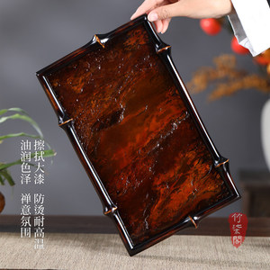 Bamboo Rock <b>Tea</b> <b>Tray</b> Lacquered Small <b>Tea</b> Table Multifunctional Teapot Holder <b>Tea</b> Serving <b>Tray</b> For <b>Tea</b> Ceremony - Product Image 5