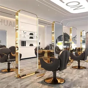 Mobiliário dourado do salão de beleza da europa, cadeira de corpo inteiro led dupla face estação espelhada do salão de beleza