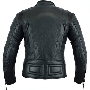 Chaqueta de Motociclista para Hombre, Negra, de Cuero Genuino, con Cuello Mao, Cierre de Cremallera, Corte Ajustado, Resistente al Viento, para Invierno - Product Image 5
