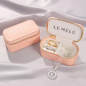 <b>Mini</b> Portable Custom Logo PU Leather Jewelry <b>Box</b> with Zipper Travel Velvet Lining Case for Rings Earrings Necklaces <b>Storage</b> - Product Image 1